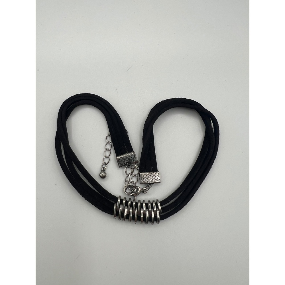 Mens Black Multi Strand Cord Bracelet Silver Ring Detail Western Rodeo Unisex